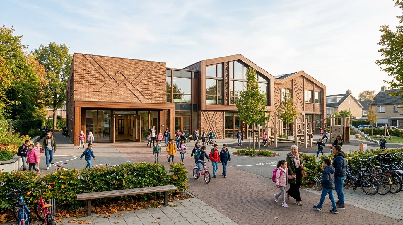 Modern schoolgebouw voor basisonderwijs in Nederland