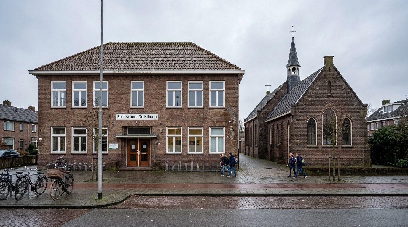 Twee Nederlandse schoolgebouwen naast elkaar